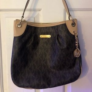 MICHAEL KORS Logo and Leather Hobo Shoulder Bag